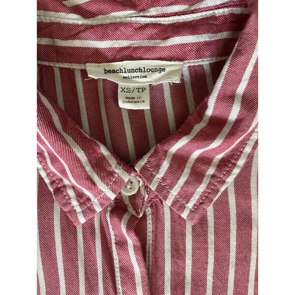 BeachLunchLounge Salmon/Pink Striped Button Down Collared Flared Sleeve Shirt XS - Picture 3 of 12